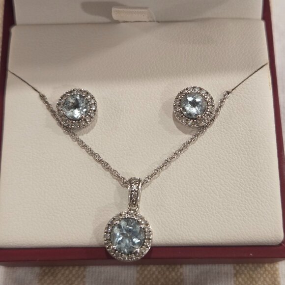 Helzberg Diamonds I am loved Aquamarine Necklace and Earrings set - Picture 7 of 7